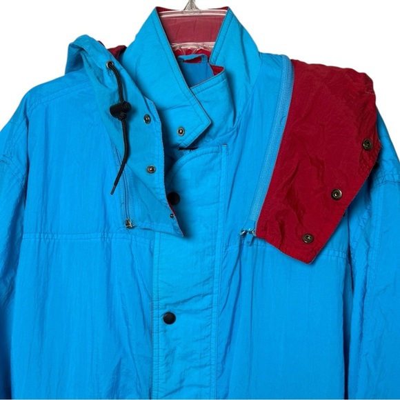 Vintage 80s Wind Rain Nylon Jacket Size Medium Large Blue Red Retro Bay Club - Picture 4 of 11